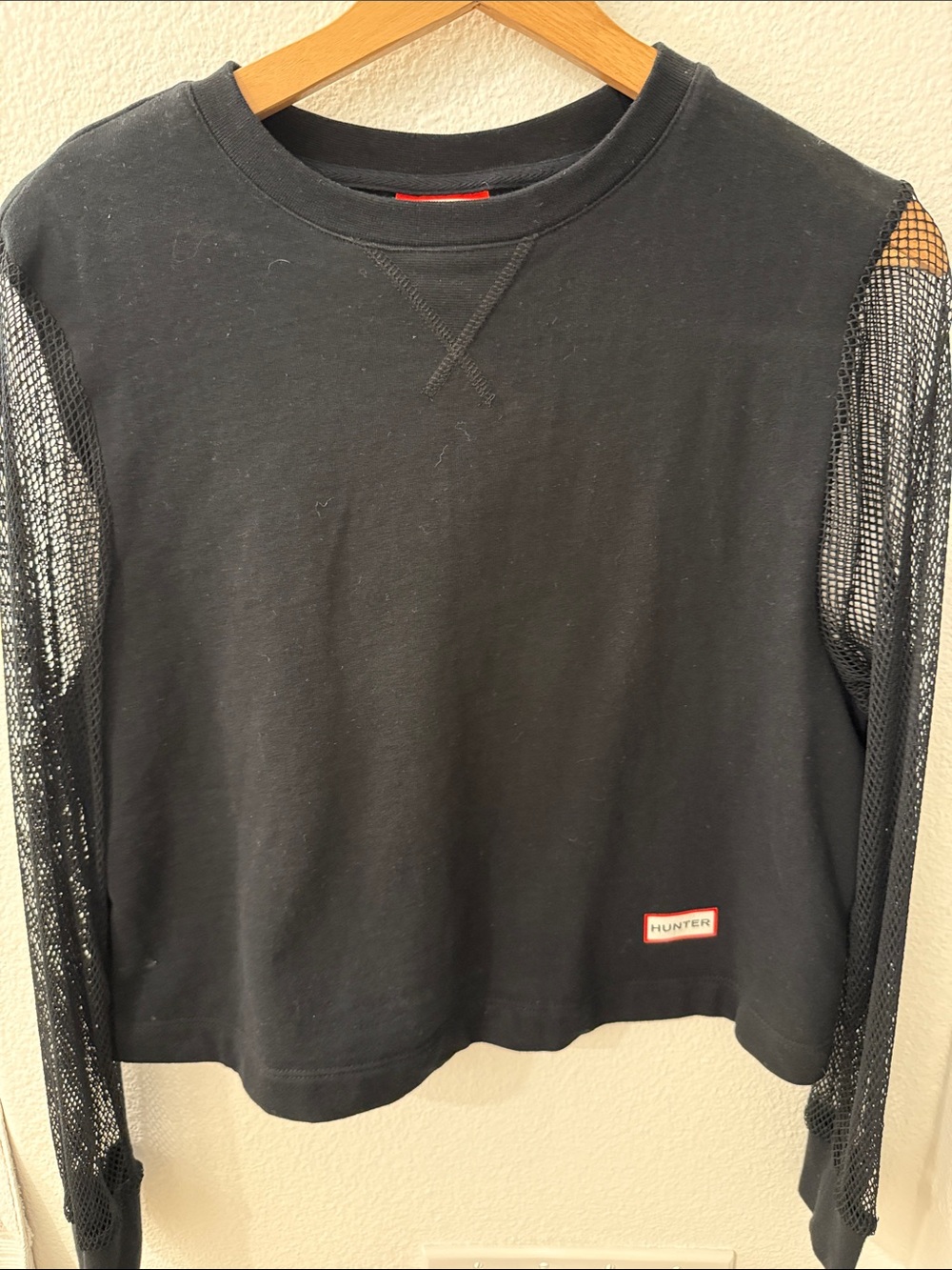 Hunter Black Sweatshirt with Sheer Mesh Sleeves